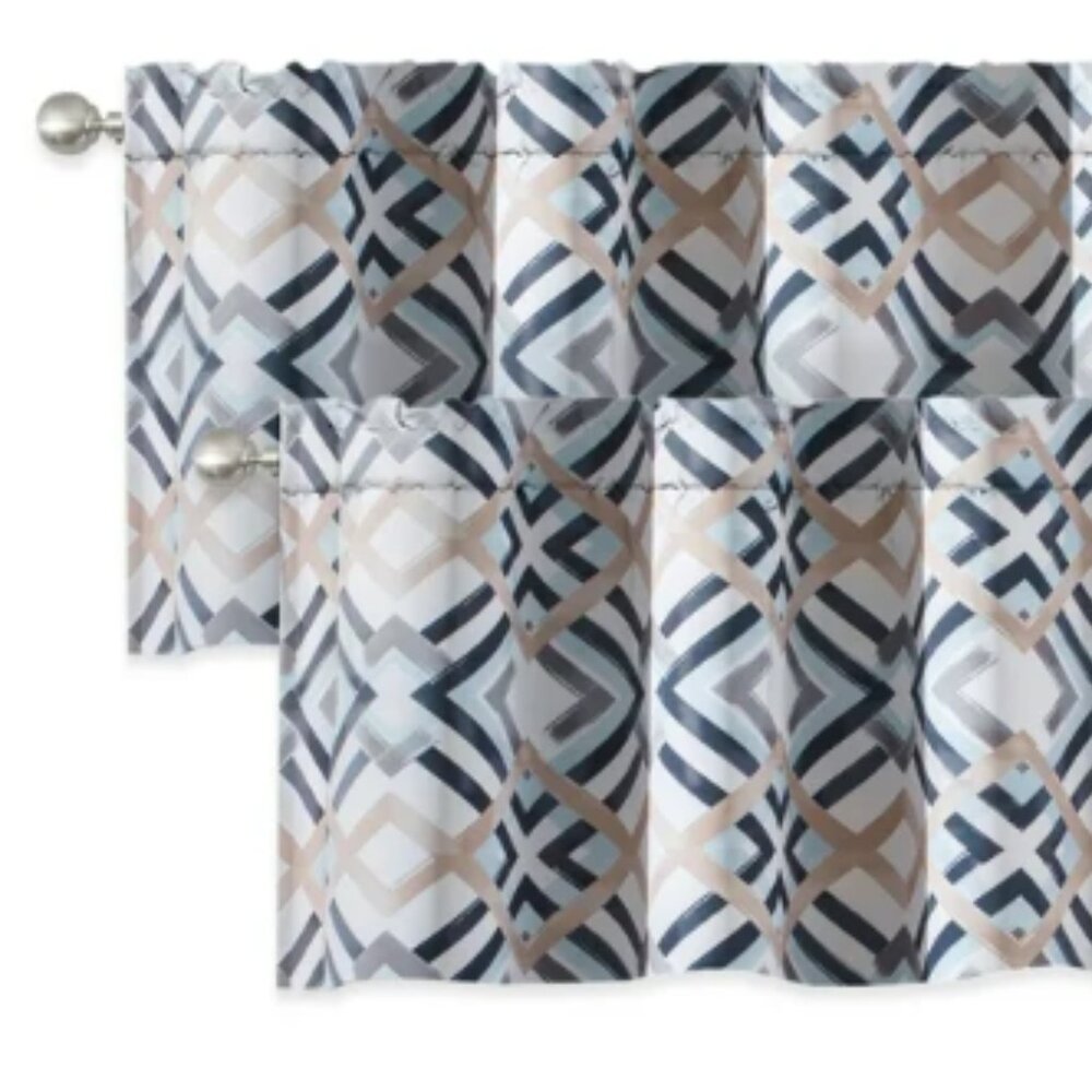 2 Driftaway Geometric Checker Plaid Pattern Window Valances